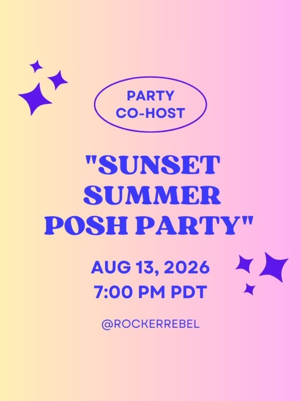 Co-hosting "Sunset Summer Posh Party" on Aug 13, 2026 19:00 PM PDT.